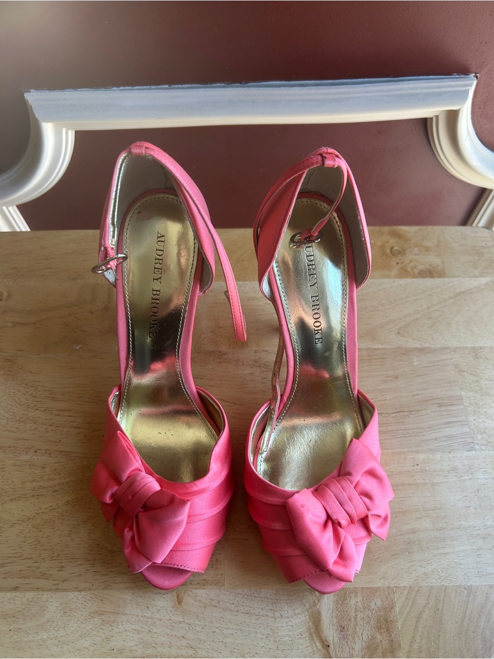 Audrey Brooke Hot Pink Bow Peep-Toe Ankle-Strap Heels